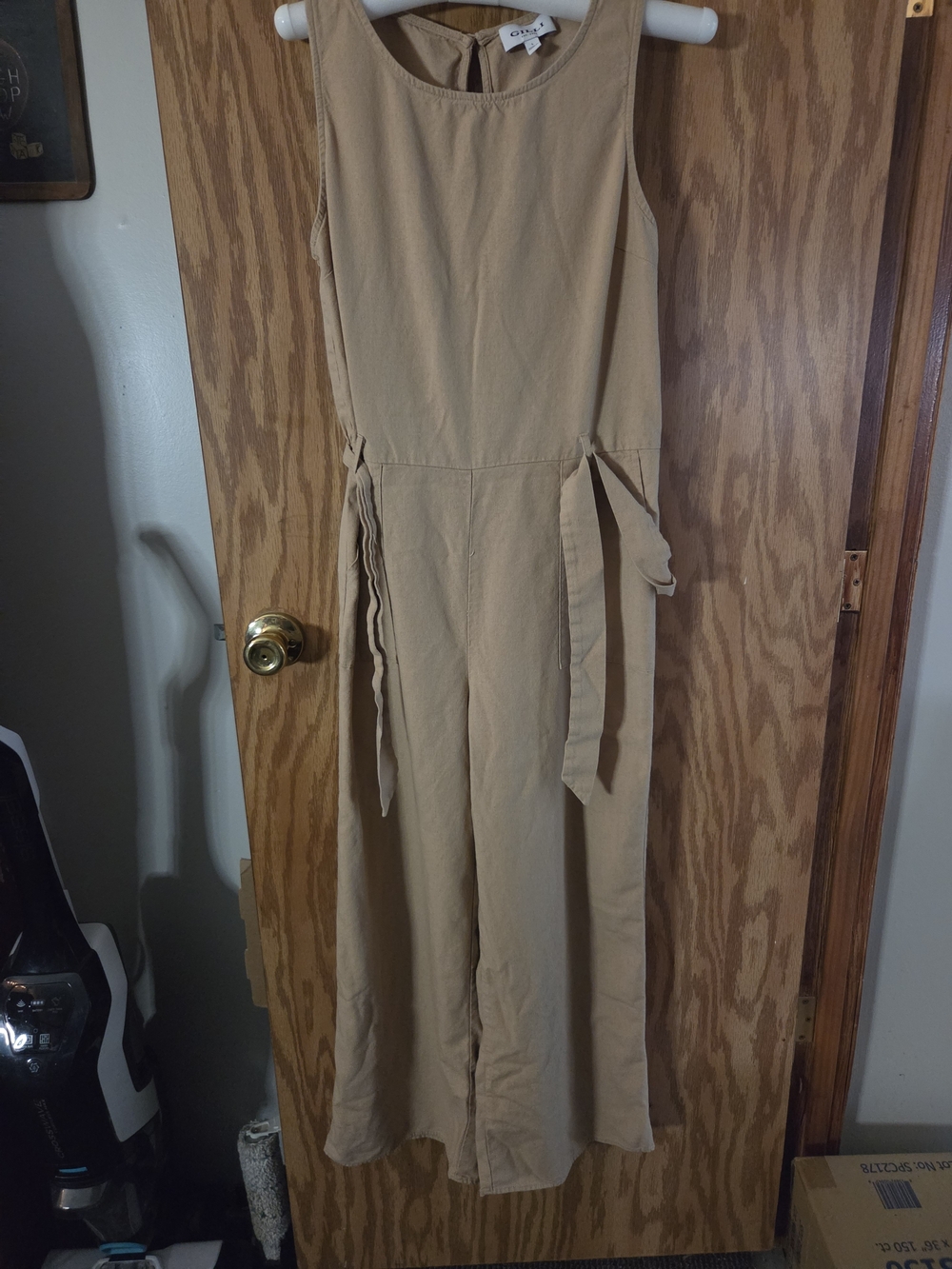 Gilli Tan Sleeveless Wide-Leg Jumpsuit with Self-Tie Waist